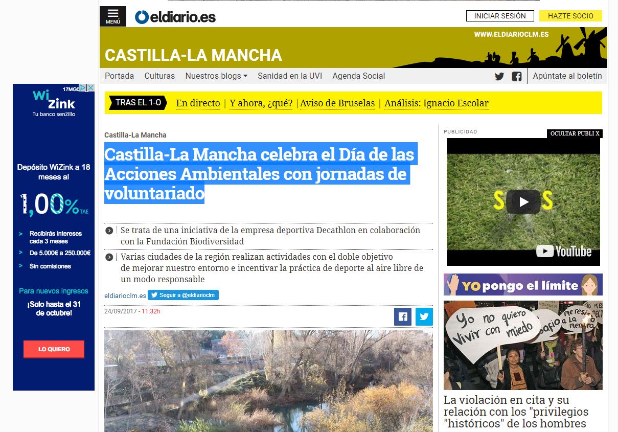 Castilla-La Mancha celebra el Día de las Acciones Ambientales con jornadas de voluntariado